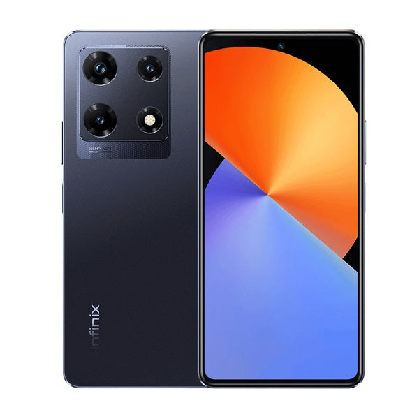 Infinix Note 40 Pro smartphone showing the rear camera array and the Infinix logo on a dark background.